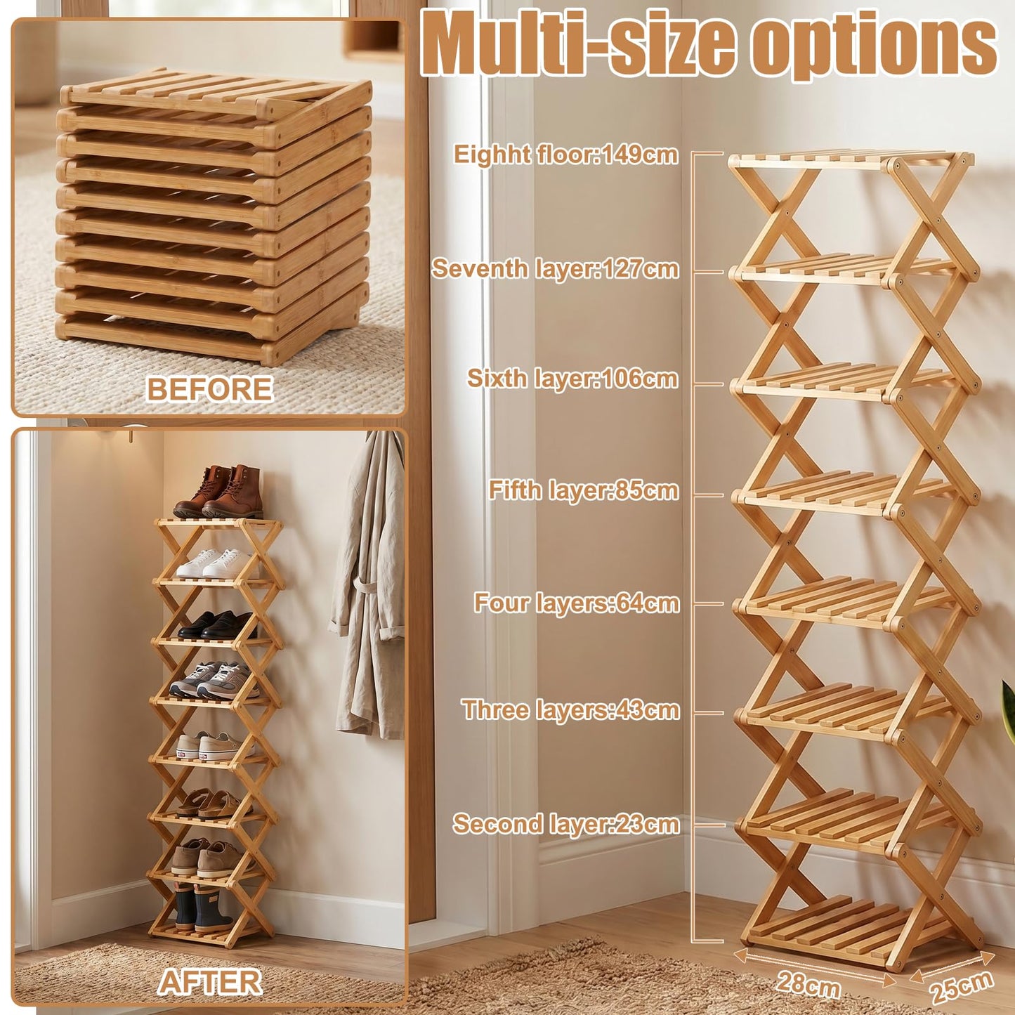 Kiss Me Vertical Shoe Rack, Portable Folding Wooden Storage Rack