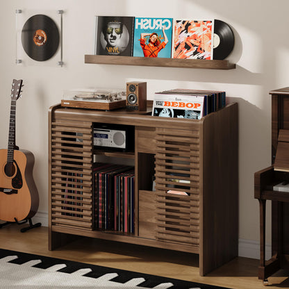 IRONCK Vinyl Record Player Stand with Wall Mount, Vinyl Record Storage Stand with Charging Station