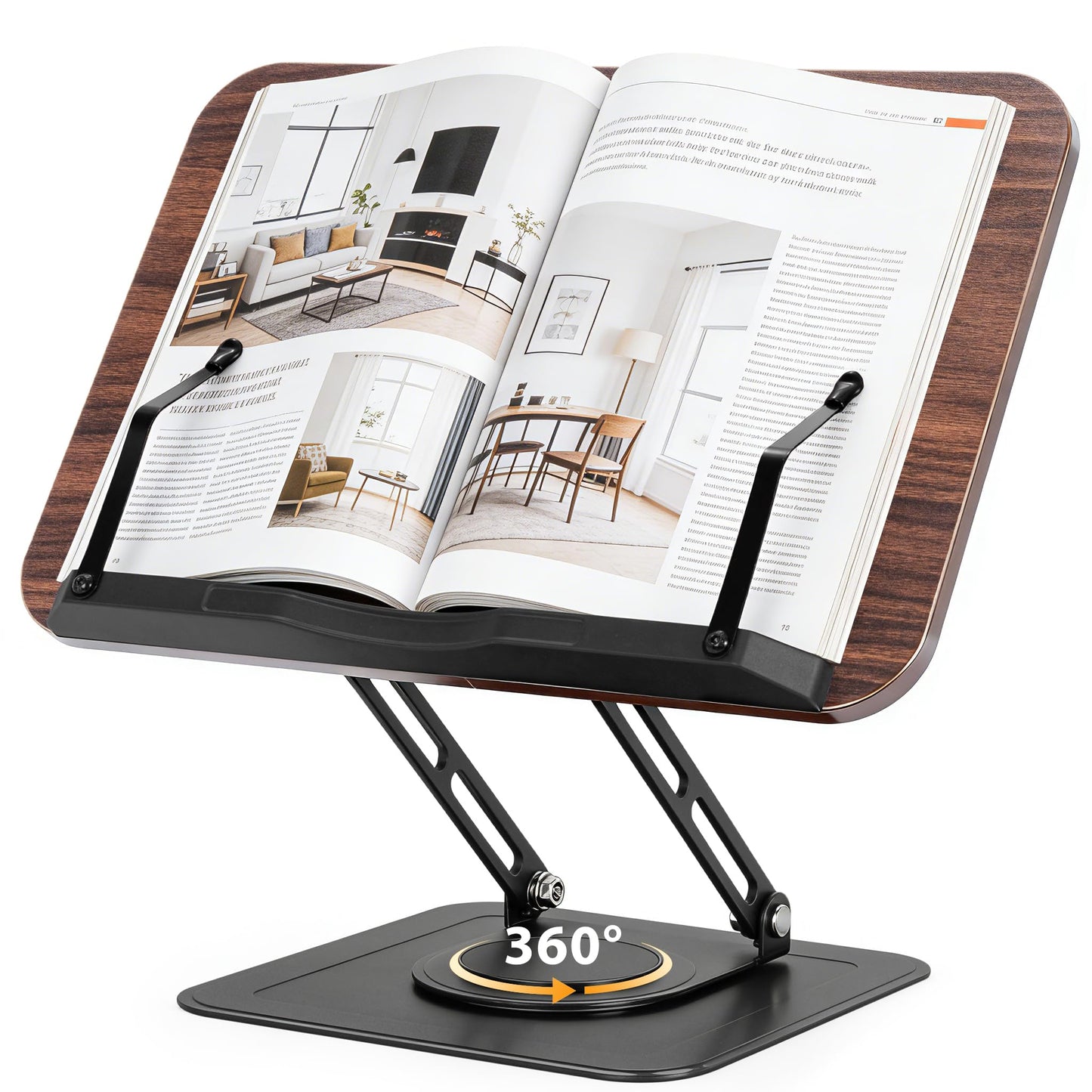 FREEAMG Book Stand for Reading, Adjustable Book Stand with 360° Swivel Base
