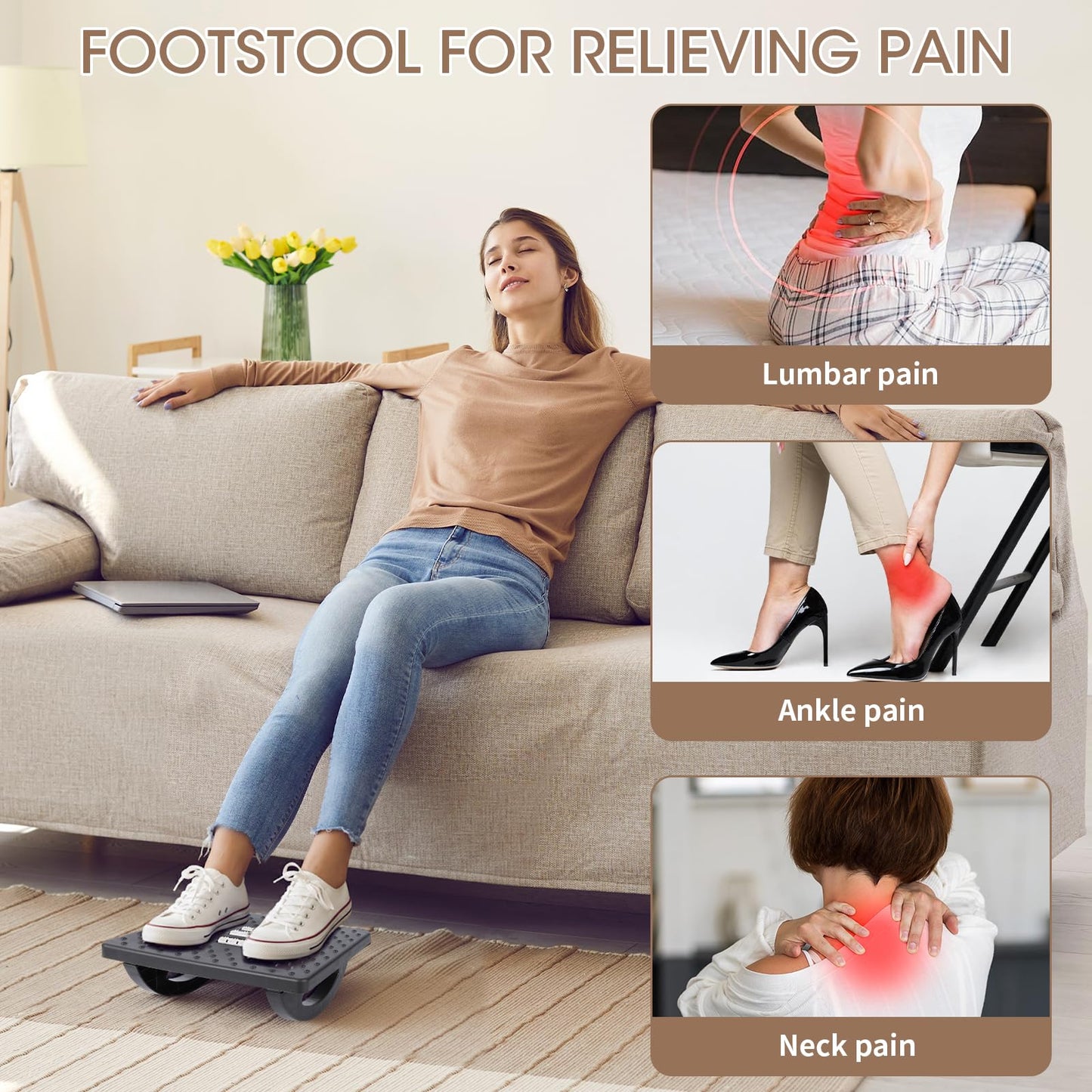 Nymblis Foot Rest Under Desk, Non-Slip Foot Stool with Roller Massager