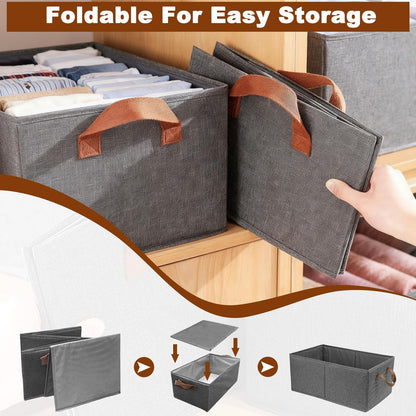 4 Pack Wardrobe Storage Organiser with Handles, Foldable Clothes Storage Baskets for Shelves, Collapsible Fabric Closet Shelf Boxes