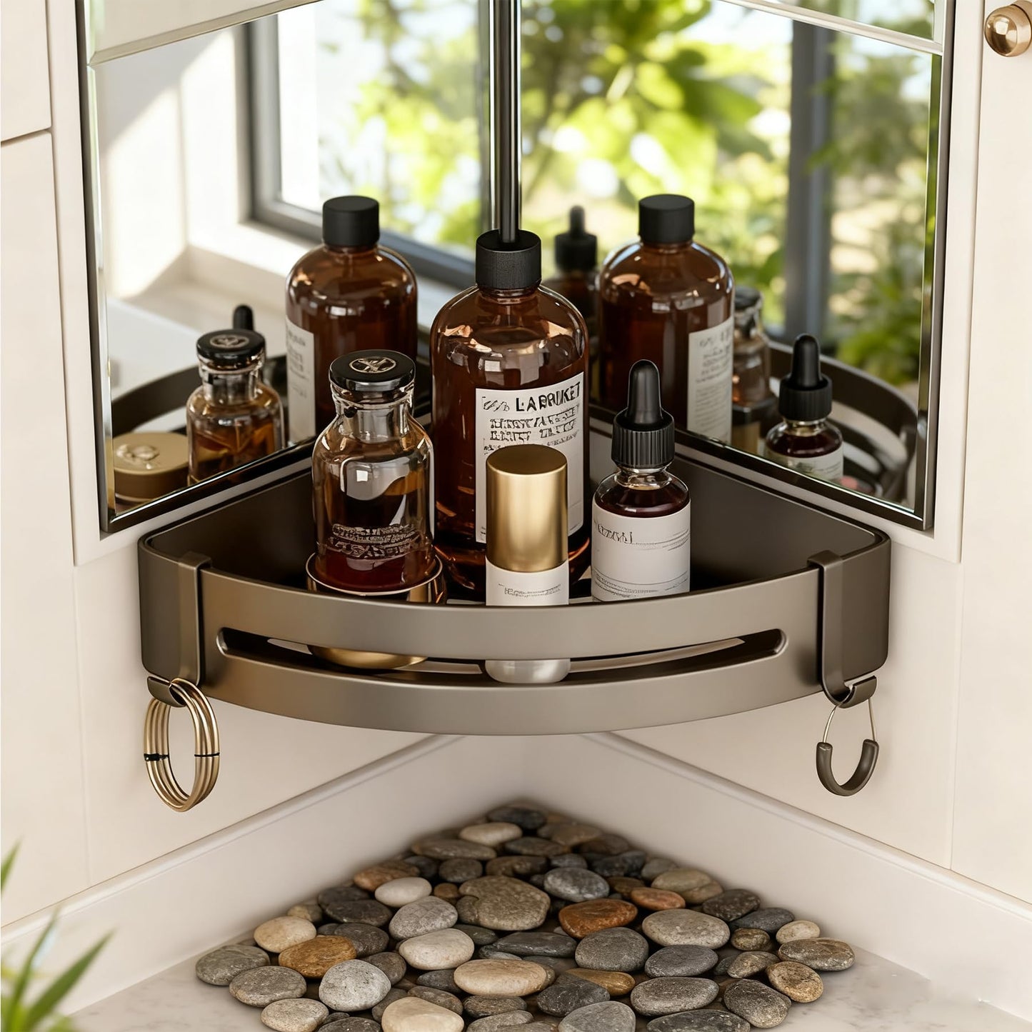 AXXIMENG Corner Shower Caddy with Hook Adhesive Shelf Corner No Drilling Bathroom Shower Organizer Storage Rack for Bathroom Kitchen Home Gadget