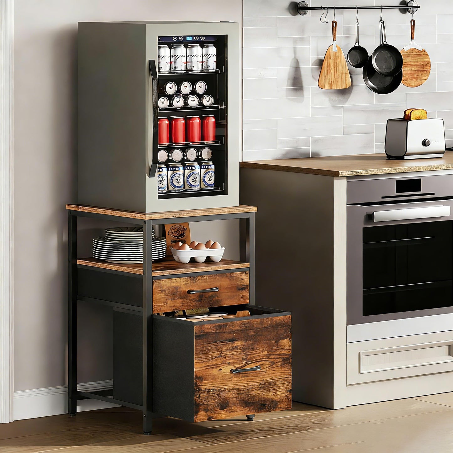 Herture Mini Fridge Stand, Small Refrigerator Stand with 3 Storage