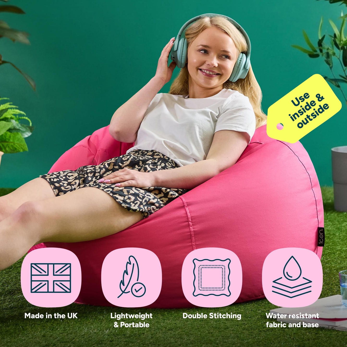 Bean Bag Bazaar Kingston Outdoor Bean Bag with Filling Included, Pink