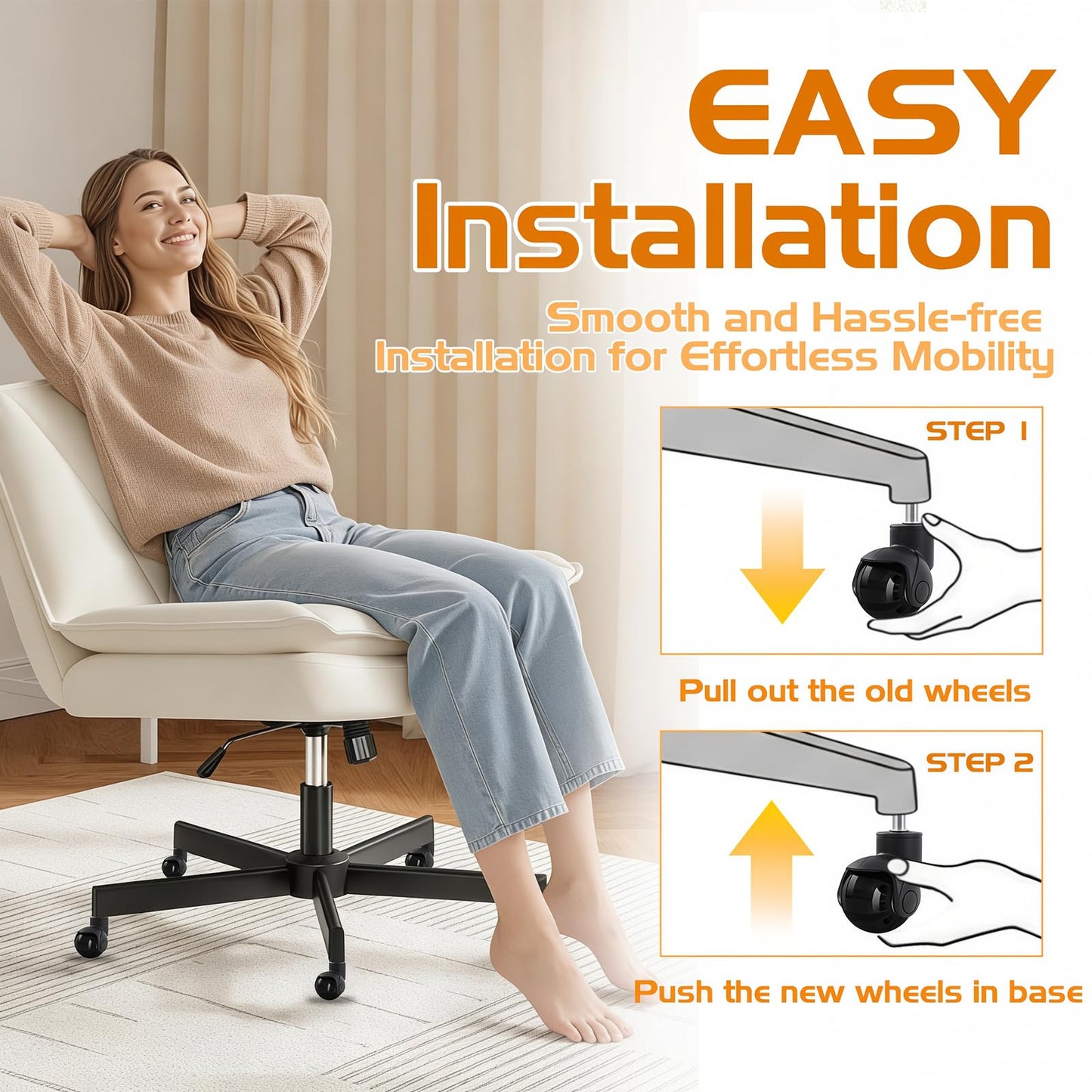 Office Chair Wheels Set of 5 Universal Pin Size 11x22mm Rubber Castors, 2-Inch Supports up to 700lbs/318kg Chair Castors for Computer Gaming Chair