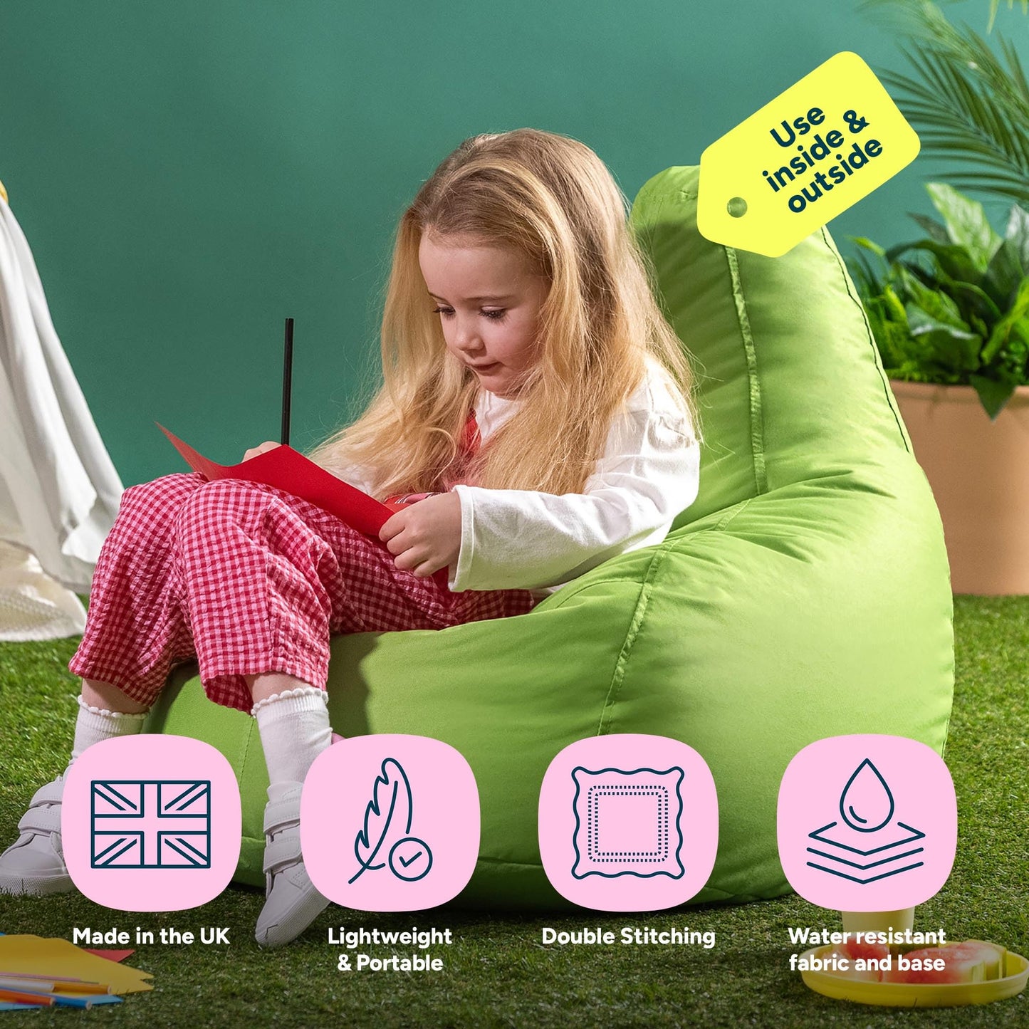 Bean Bag Bazaar Outdoor Kids Bean Bag with Filling, 2 Pack, Green