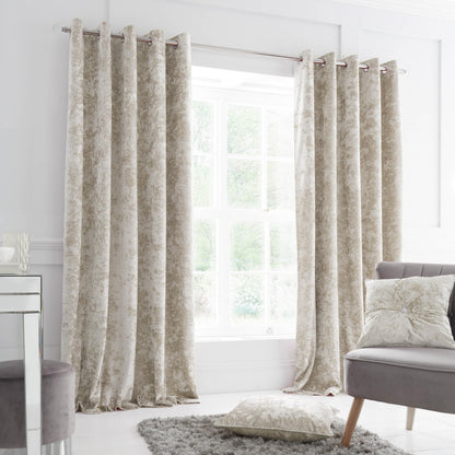 Catherine Lansfield Crushed Velvet 66x54 Inch Lined Eyelet Curtains Two Panels Natural