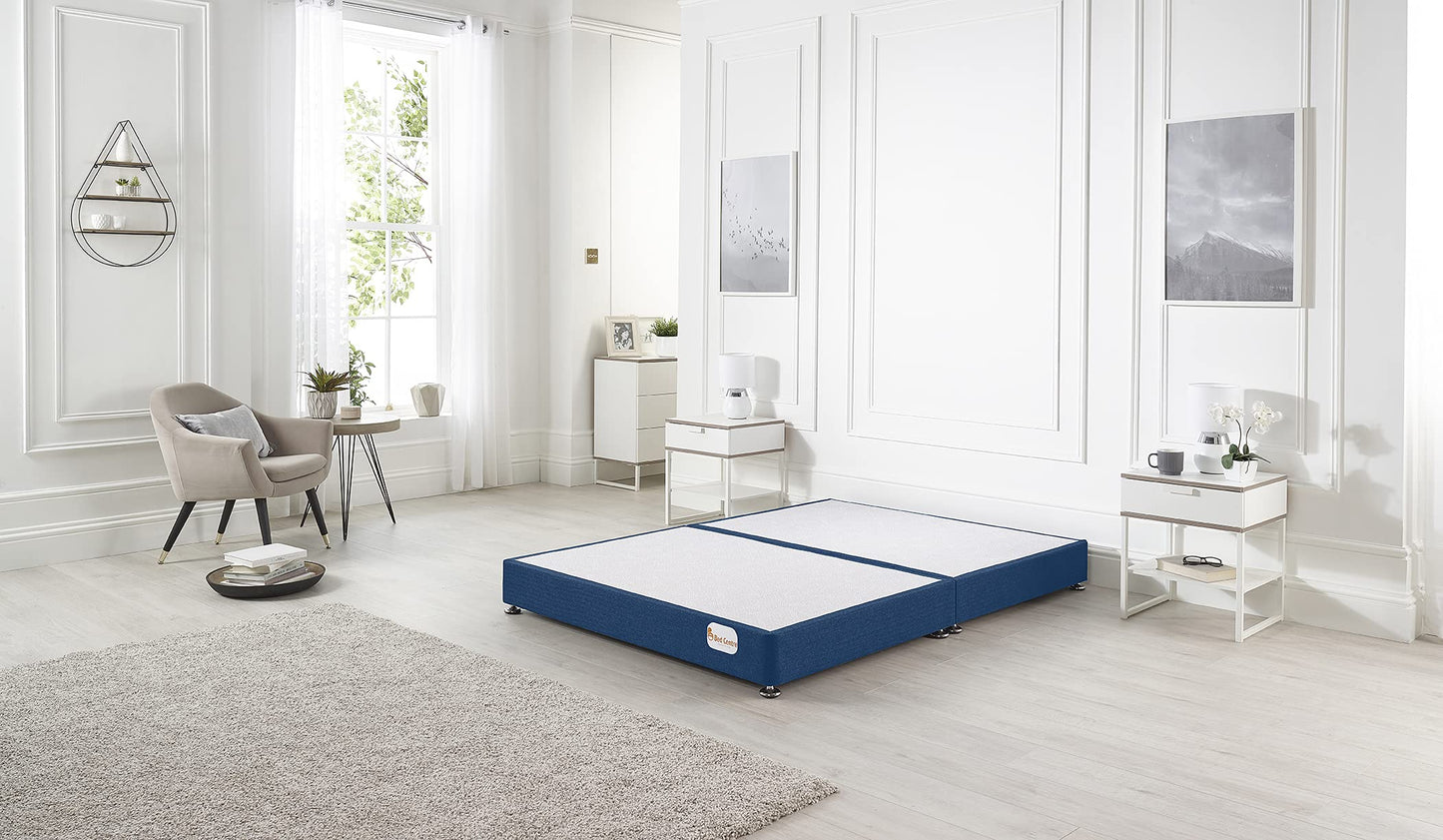Bed Centre Platform Divan Bed Covered in Luxury Plush, Linen and Tweed Fabric (Charcoal Linen, Double 135 x 190cm)