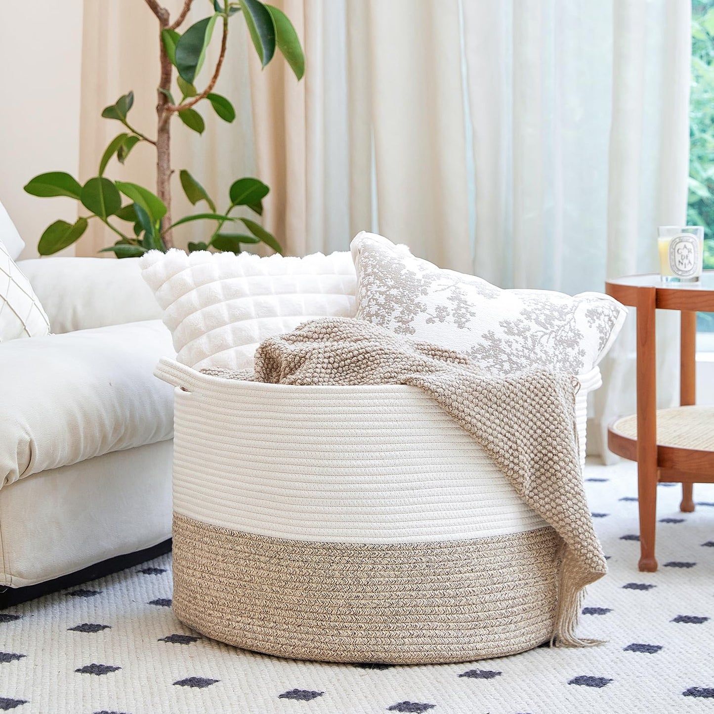 R RUNKA Toy Box for Stuffed Animal Storage – 22"x14" Large Cotton Rope Basket,Organiser for Toys， Boho Style Chest