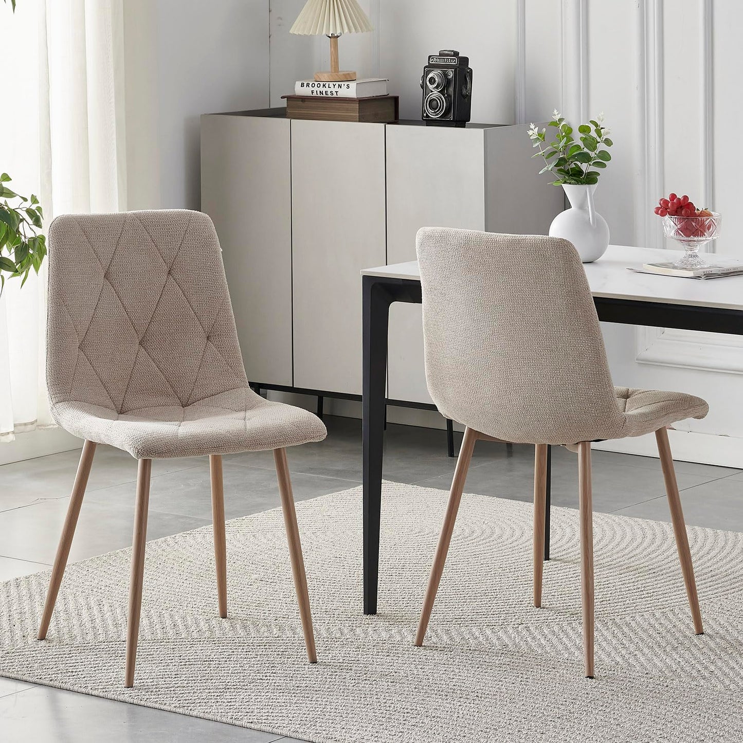 Set of 6 Dining Chairs for Dining Room, Fabric Kitchen Chairs Set, Beige