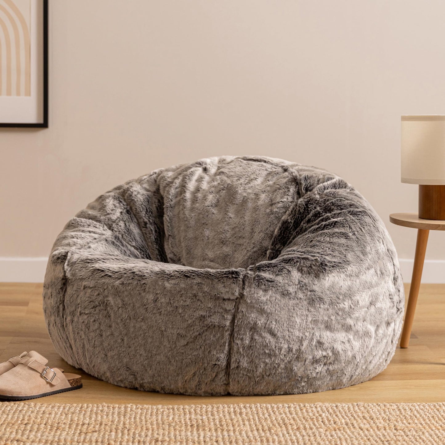 icon Kingston Faux Fur Fluffy Bean Bag with Filling Included, Grey