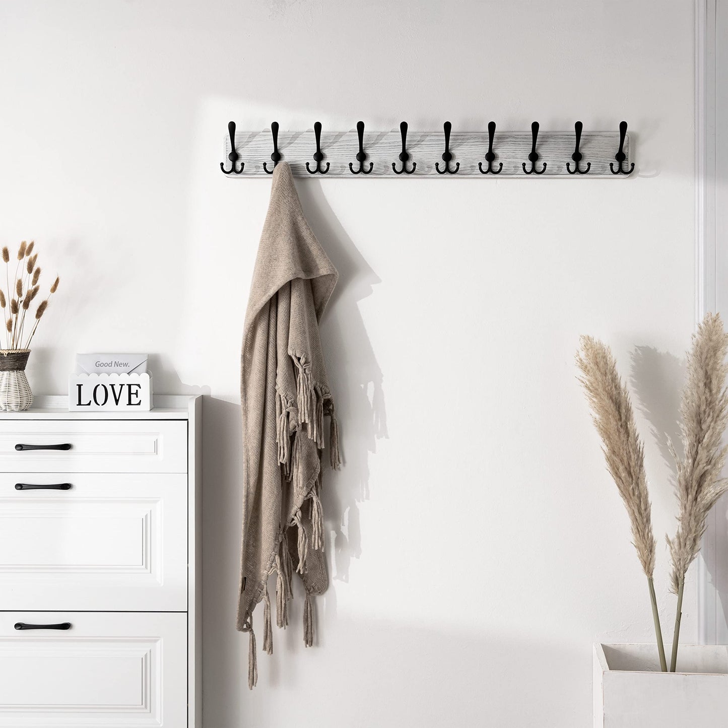 SKOLOO Coat Rack Wall Mounted - 38.3'' Long, Pack of 2, Wooden, Heavy Duty, Rustic Coat Hooks for Wall