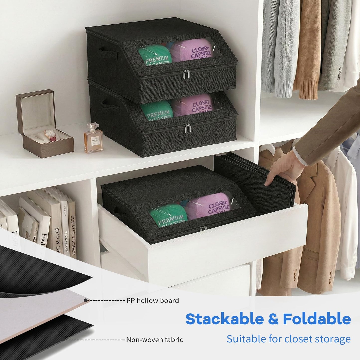 AURIVISTA Hat Storage Box for Baseball Caps, Holds up to 24 Caps,Black