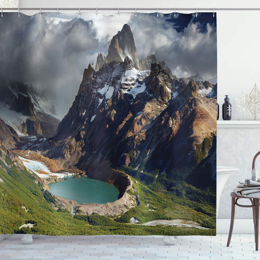 ABAKUHAUS Landscape Shower Curtain, Mount Fitz Roy and Laguna Torre Los Glaciares National Park Patagonia Argentina, Cloth Fabric Bathroom Decor Set