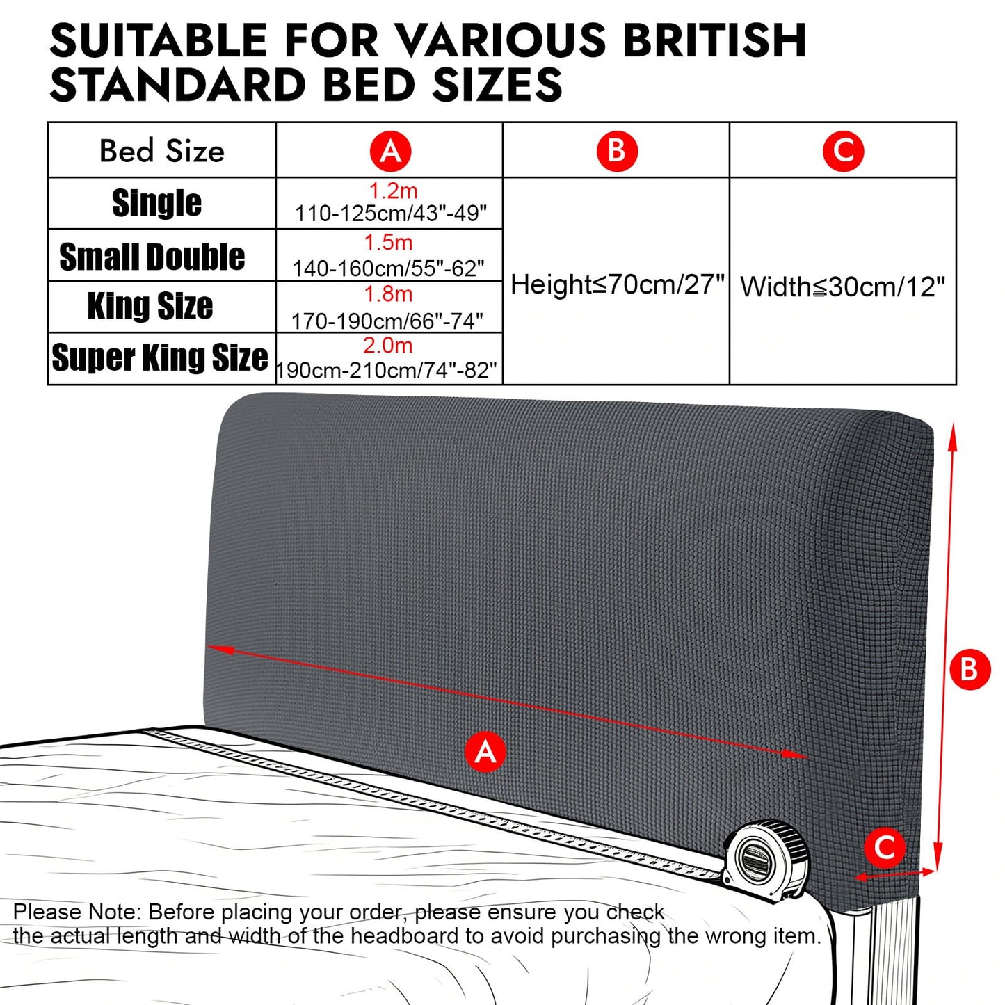 Niuoppy Bed Headboard Cover Fully Wrapped, Stretch Head Board Covers for Single Bed, Beds Headboard Protector Dustproof and Cat Scratch-proof