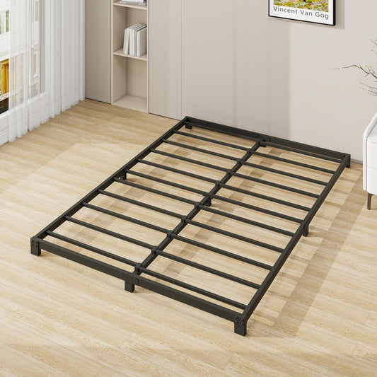 VERFARM 8cm Low 4ft6 Double Bed frame, Metal Bed 135x190 cm, Double Size Heavy Duty Metal Platform Bed Frame with Steel Slat Support, No Box Spring