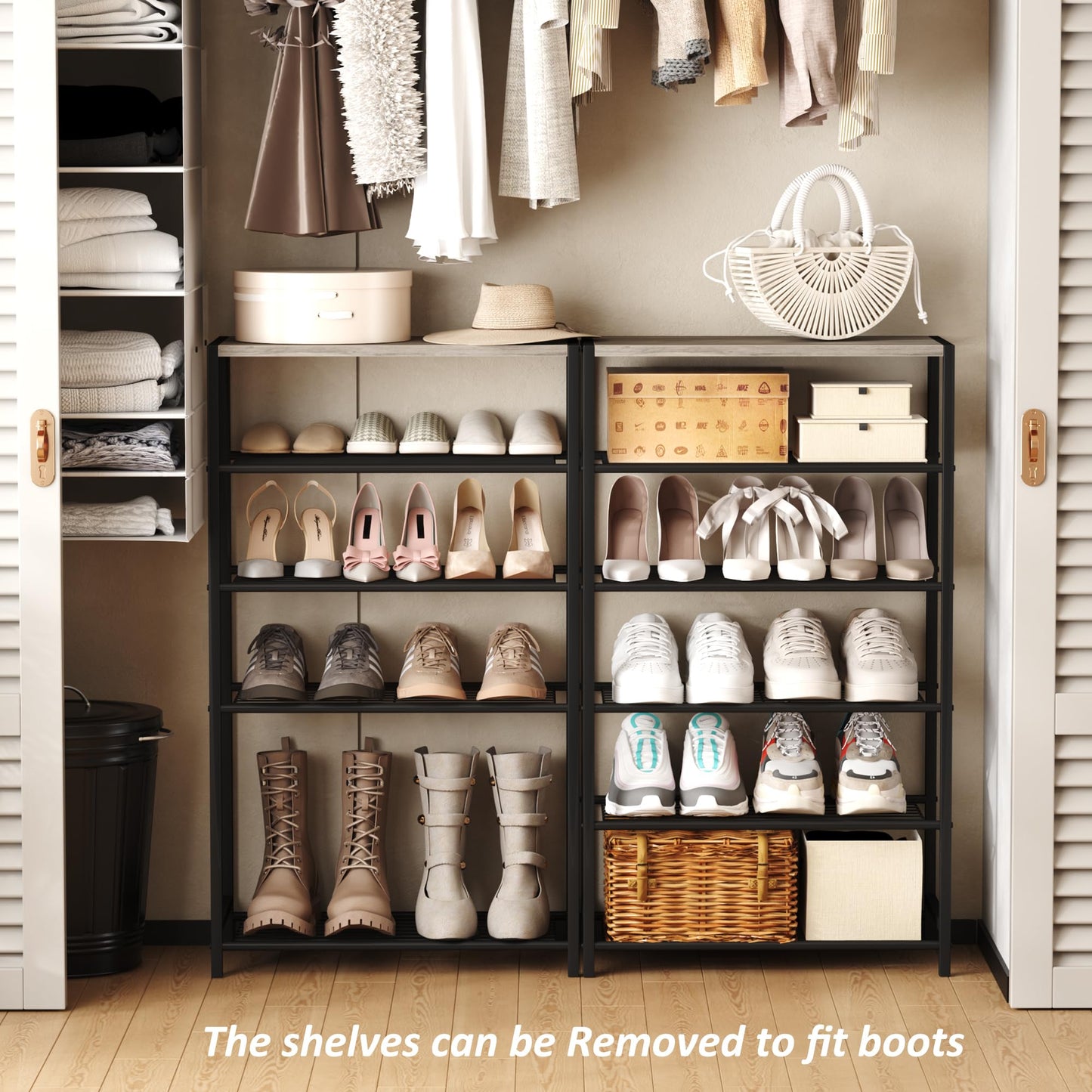 HOME BI 6-Tier Industrial Shoe Rack, Metal Shoe Storage Organizer Shelves with Stable Metal Frame, Shoe Organizer for Closet, Hallway, Entryway