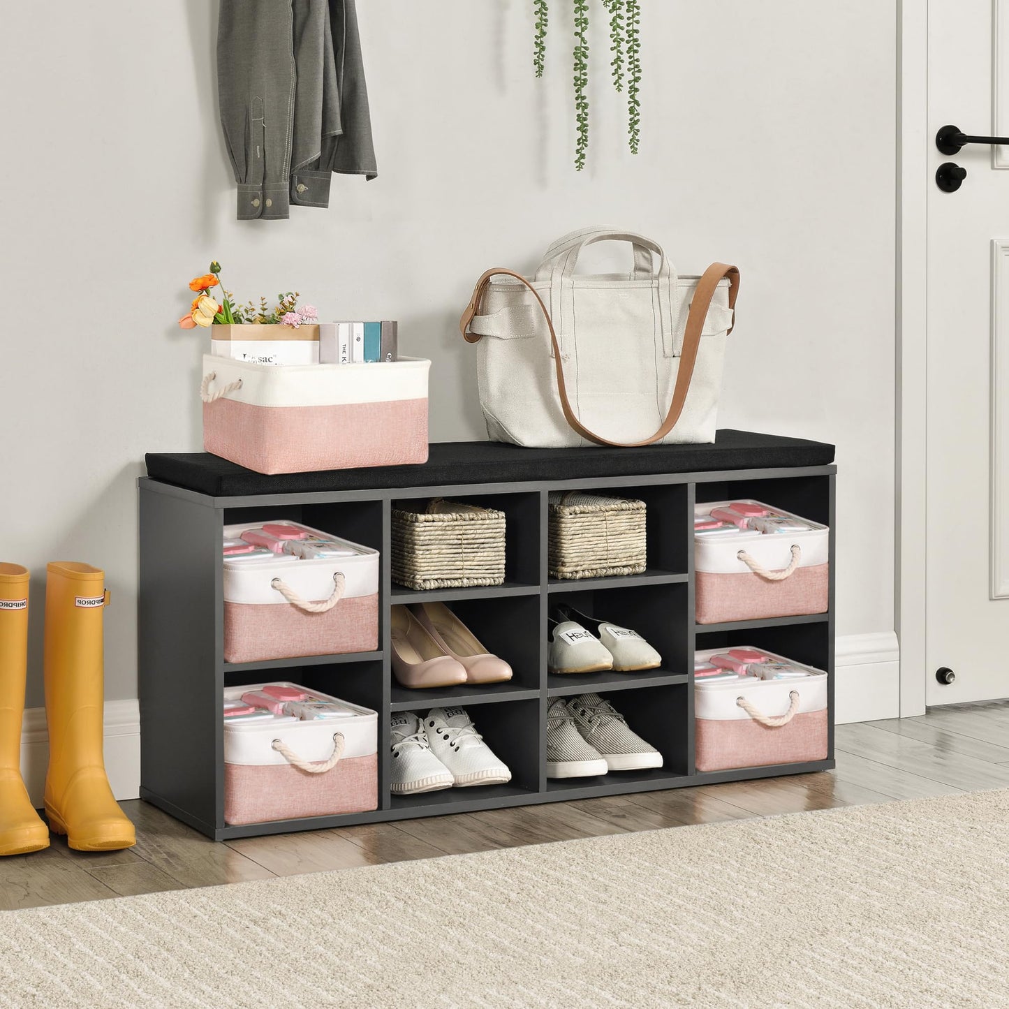 JUNLAI 3 Pcs Storage Baskets with Handles, Foldable Storage Boxes, Fabric Wardrobe Storage Basket for Office & Home, Book, Clothes
