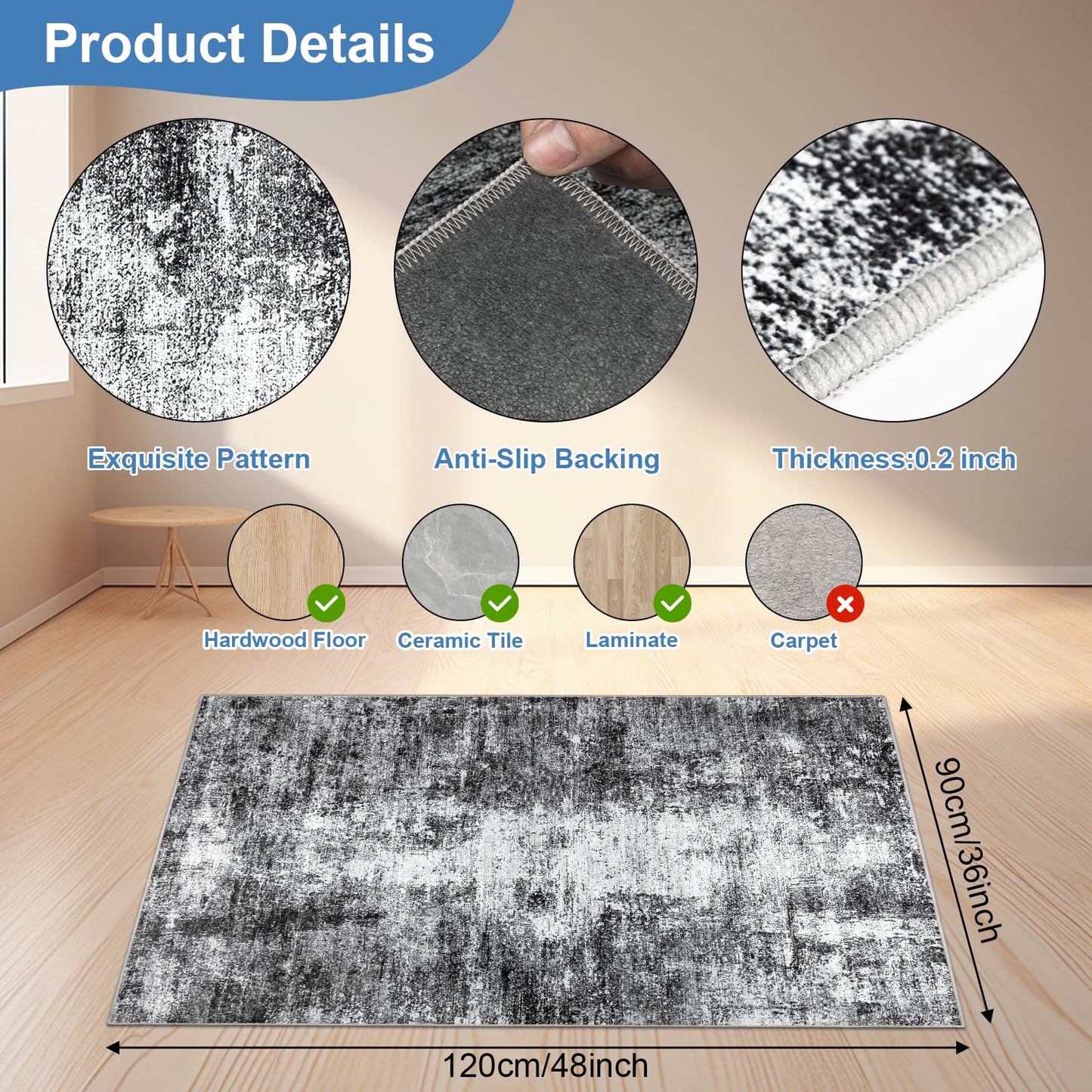 Capslpad Office Chair Mats for Hardwood Floor 90x120cm Non-Slip Modern Abstract Home Multi Purpose Chair Mat Low Pile Floor Protectors Computer Chair