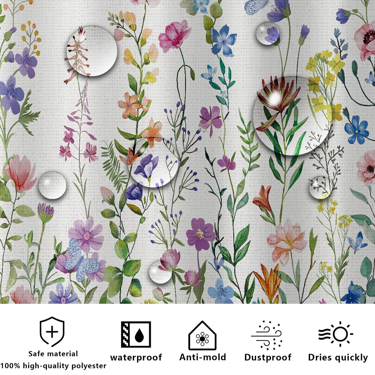 FAIRYGATE Wet Room Shower Curtain Bathroom Shower Curtains Mould Proof Resistant 180x180cm Waterproof Large Shower Curtain Anti Mould Wet Room B9813