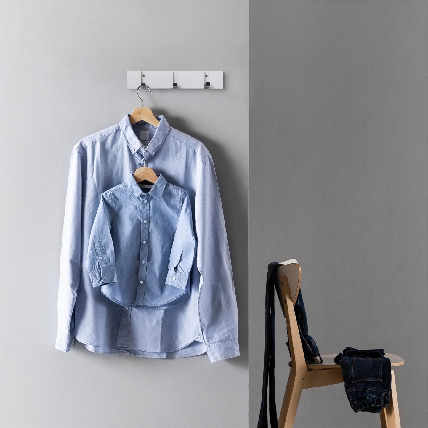 RICOO Modern Coat Hooks Wall Mounted, MH023S-W Wall Hanger with 3 Retractable Hooks, Wall Coat Rack with Space-Saving Design for Coats, Bags