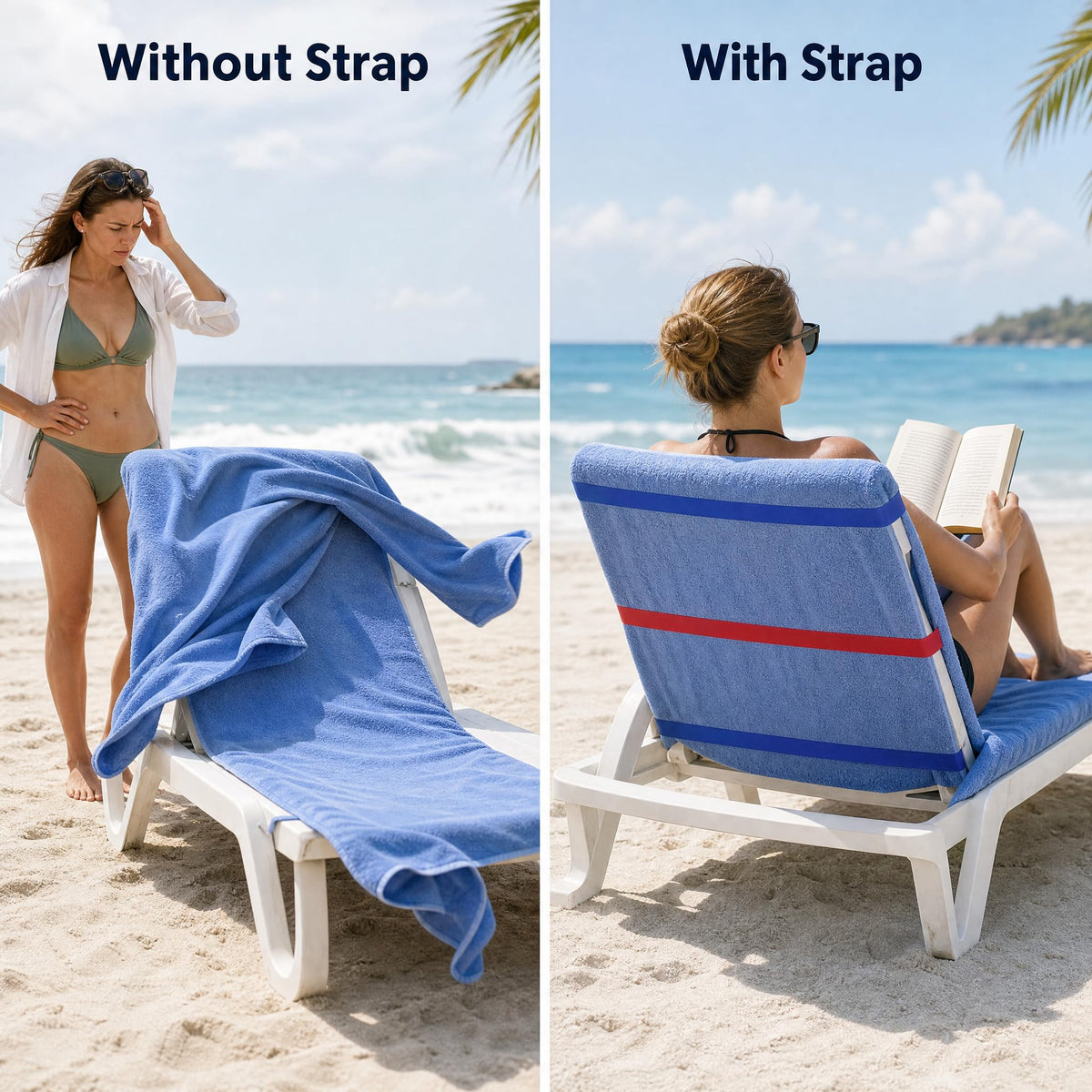 Xiansini Towel Straps for Beach Loungers 6PCS Blue Green Red Polyester 40x3.8cm, Beach Towel Bands for Sun Loungers Pool Cruise Chairs