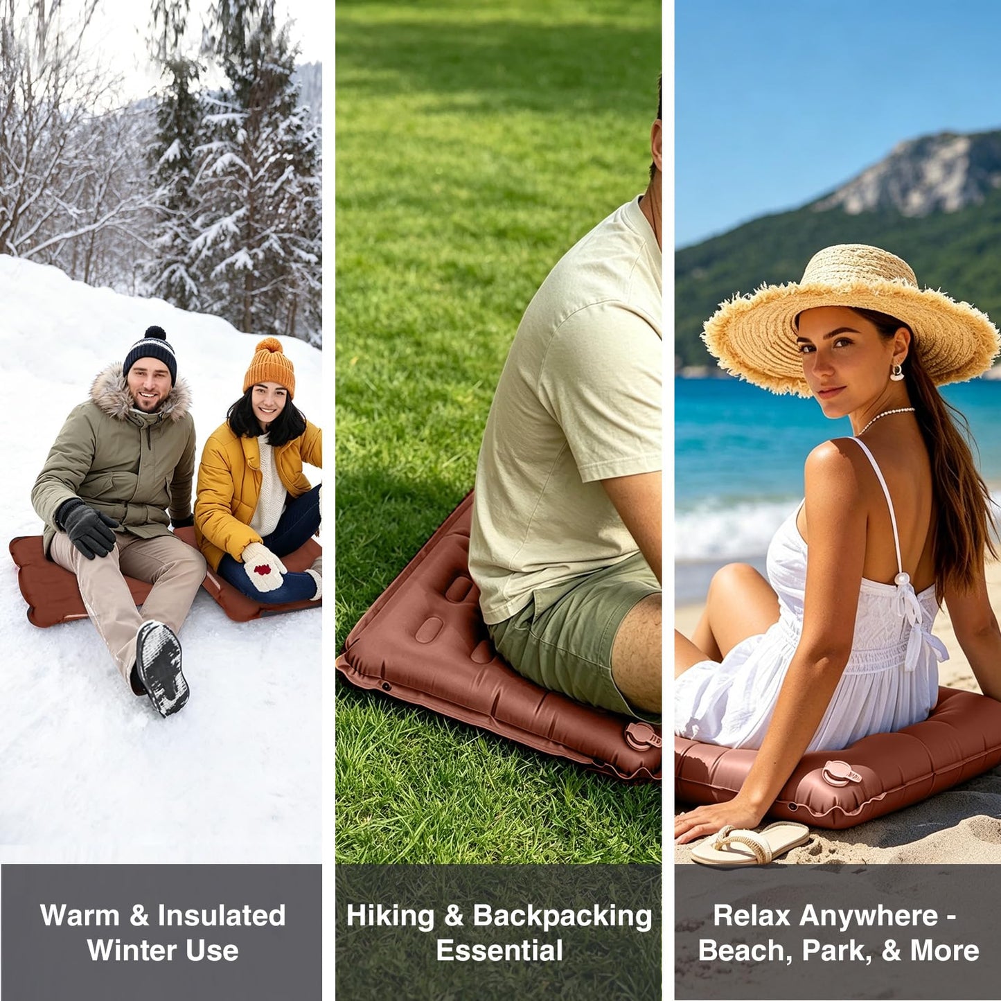 Plliocse Inflatable Seat Cushion,Lightweight Self-Inflating Seat Cushion,Memory Foam Waterproof Air Cushion for Airplane Travel Camping Backpacking