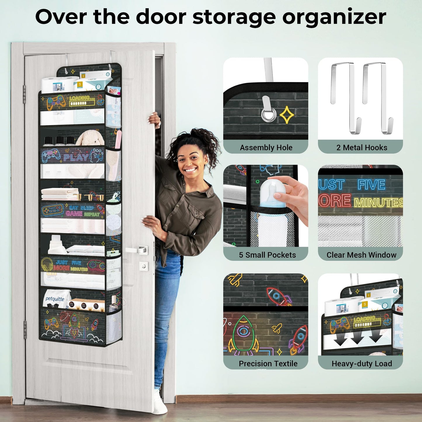 Clastyle 5-Shelf Game Over the Door Storage Back of Door Storage