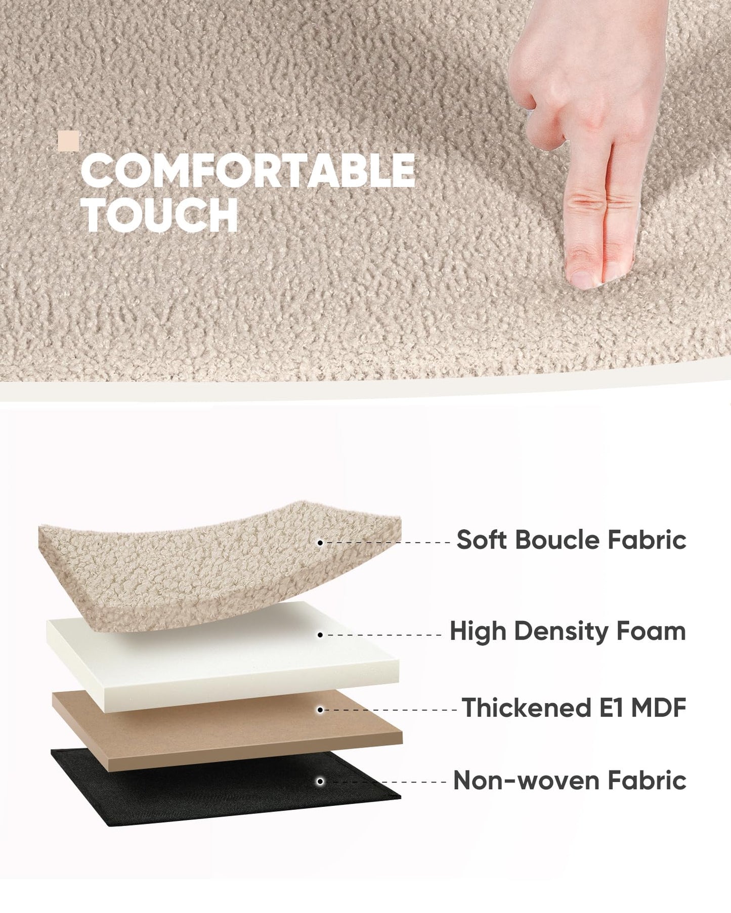 Bonlife Folding Ottoman Storage Bench, Boucle Footstool Oval, End of Bed Stool, 90L Storage Space, Ideal for Living Room, Bedroom, 76x38x38cm, Beige