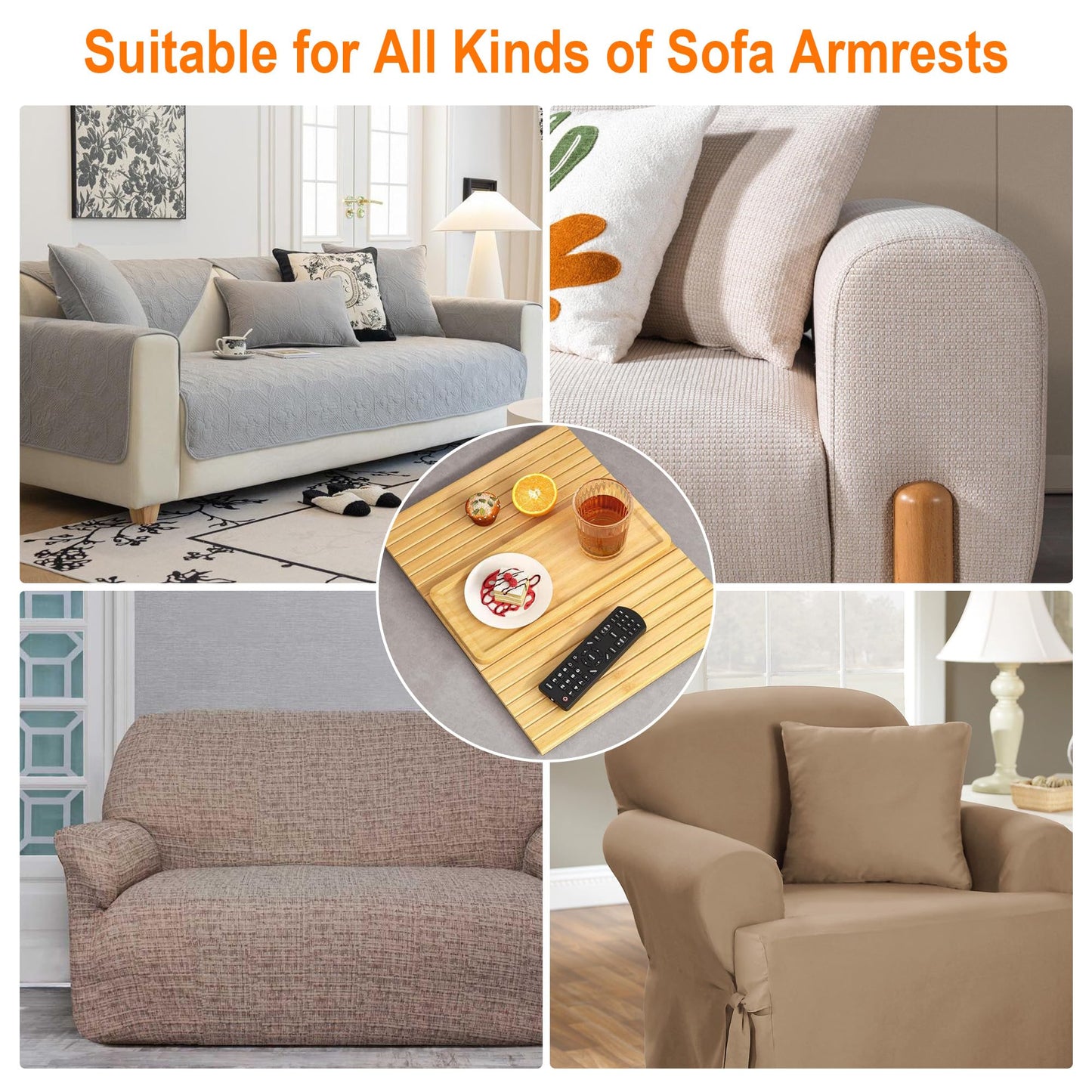 YOZAIUUI Foldable Sofa Arm Tray - Anti Slip Wooden Backing