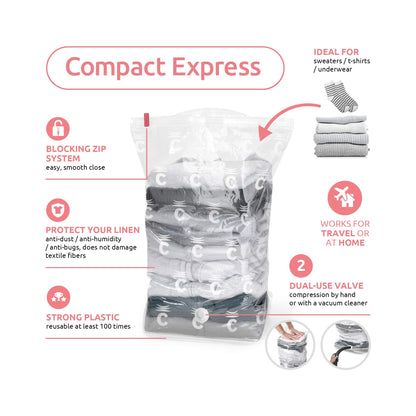 Compactor Compact Express Vacuum Compression Bag, Aspispace Collection, Medium Size, 30X20X50 cm, Transparent