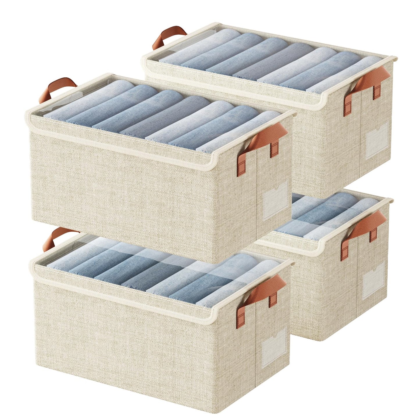 AARAINBOW Closet Clothes Storage Boxes 4 Pc, Fabric Stackable Shelf Organizer Bins, Foldable Closet Shelf Storage Container with Lid & Metal Frame