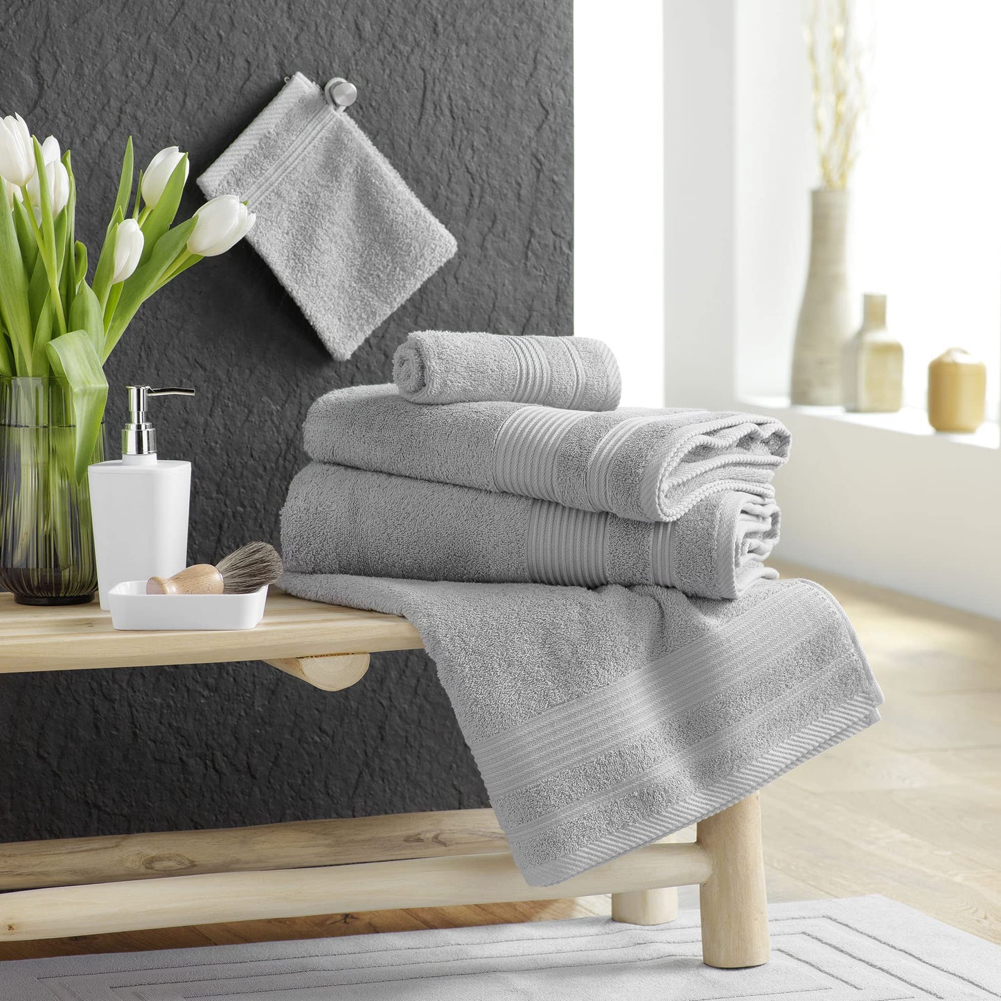 douceur d'intérieur, Hand Towel 50 x 90 cm Pearl Grey, 100% Cotton, Tenderness