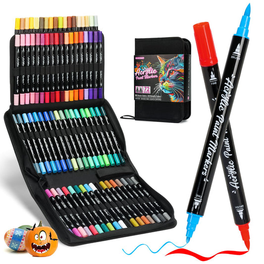 Acrylic paint Markers, 72 Colors Dual Tip Pens for Rock, Wood, Canvas, Ceramic, Card Making, Vibrant Color Ideal for Artists, Crafters & DIY Projects