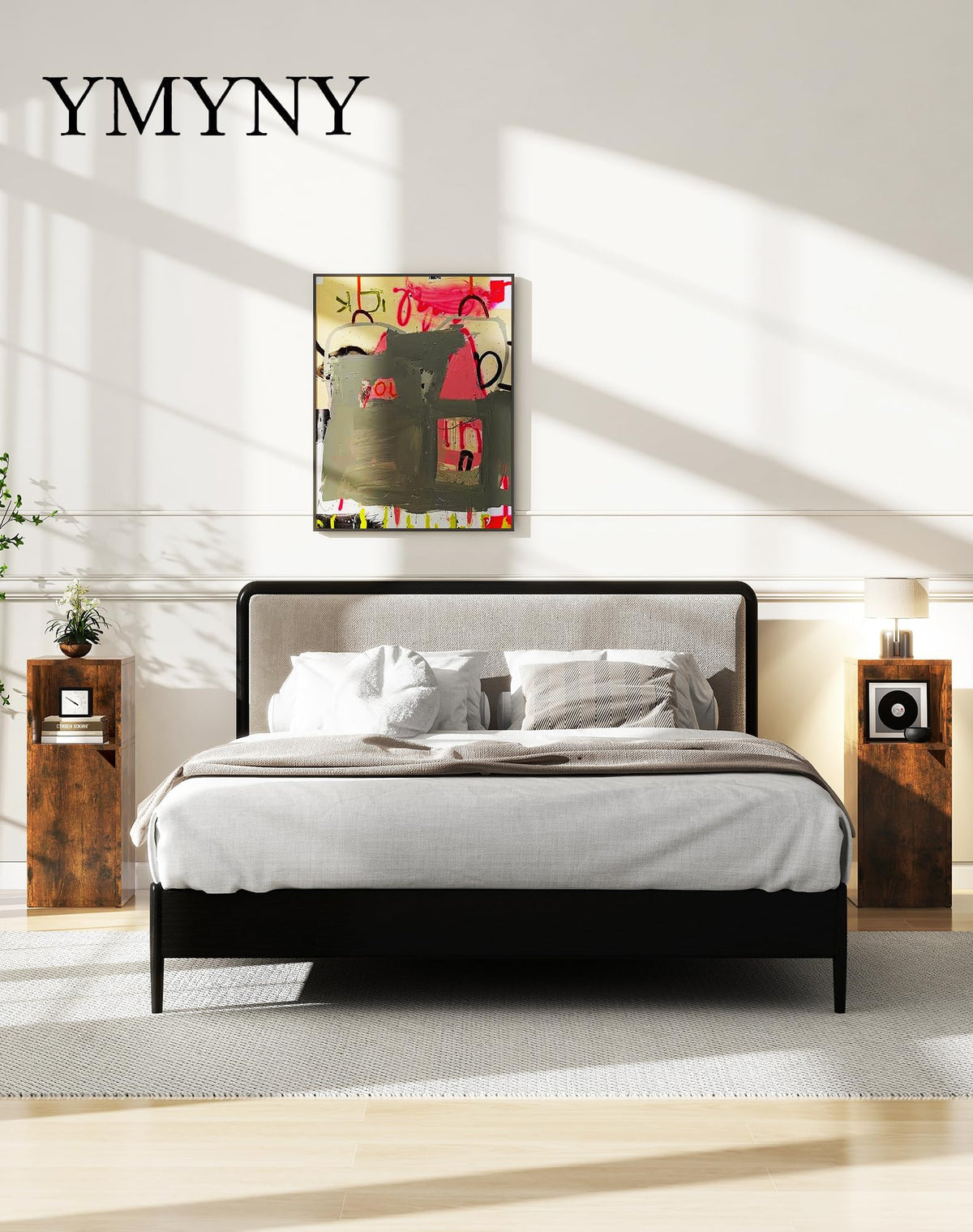 YMYNY Narrow Bedside Table Set of 2, Slim Side Table with Open Compartment and Door, Adjustable Shelf, Bedside Cabinet, for Bedroom, Living Room