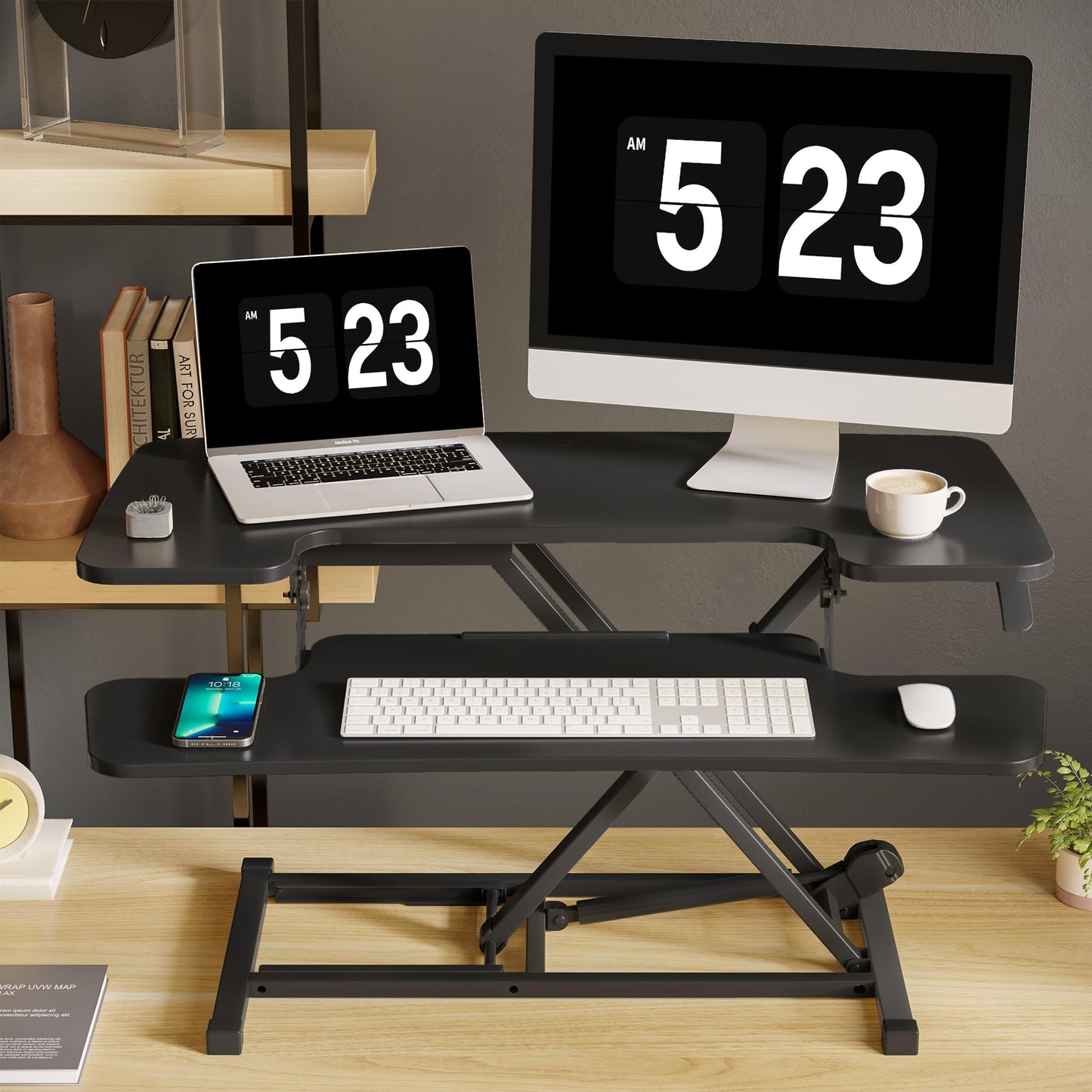 FLEXISPOT Standing Desk Converter Sit to Stand up Desk Riser with Dual Monitor and Laptop