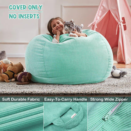 Nobildonna 3 ft Bean Bag Chair Cover No Filler for Adults and Kids 300L Extra Large Stuffed Animal Storage Bean Bag Washable Soft Premium Corduroy