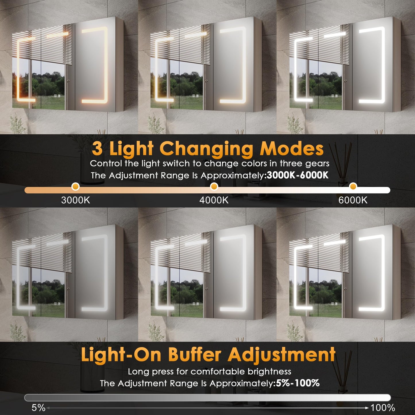 ELEGANT LED Bathroom Mirror Cabinet with Shaver Socket, Beige, 900x600mm