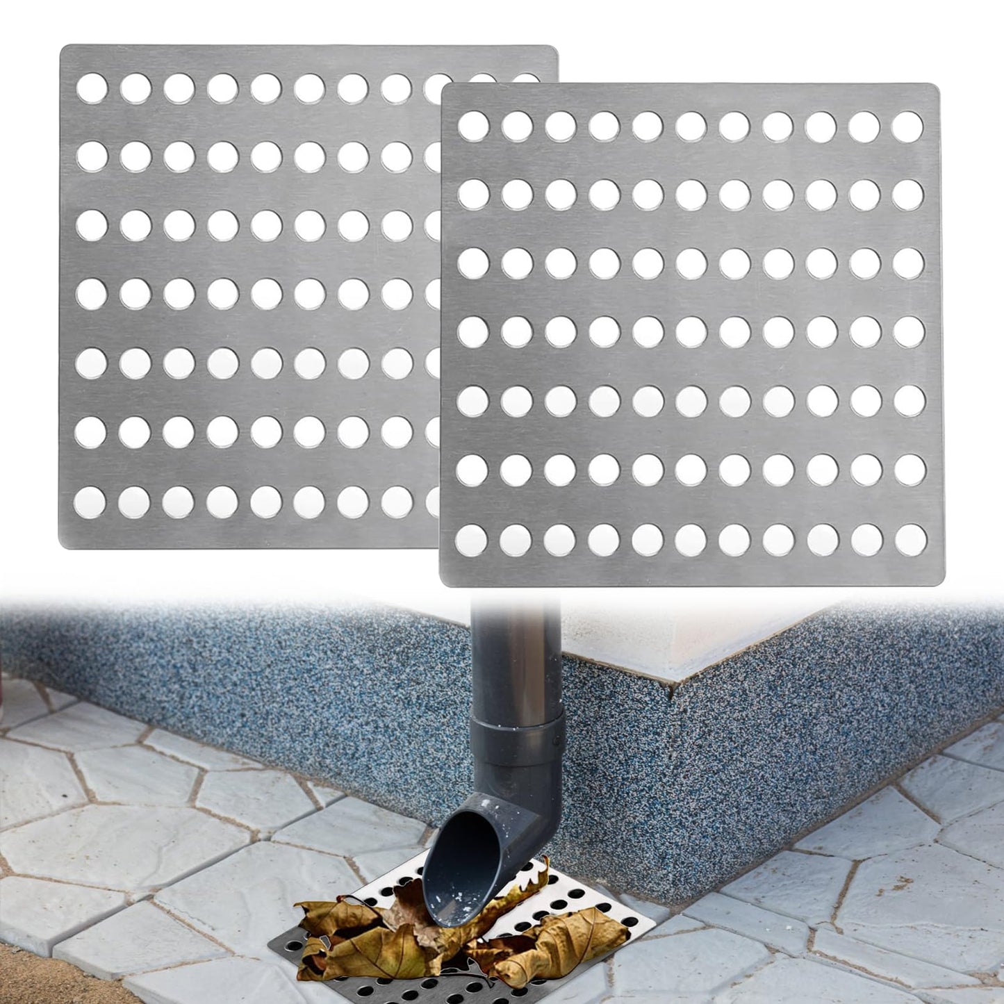 2Pack Square Drain Covers Outdoor Steel Rustproof Mesh Drainage