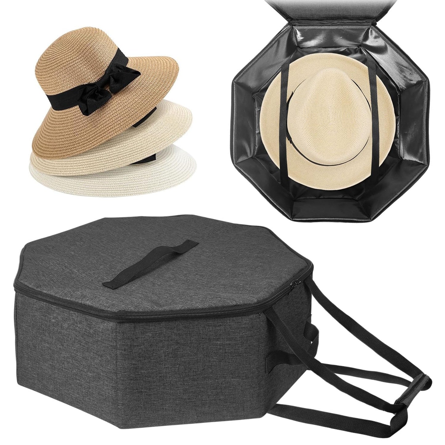 BOHEMIABY Foldable Hat Box with Handle - Stackable Storage Organizer for Closet, Travel Cowboy Hat Carrier for Women & Men