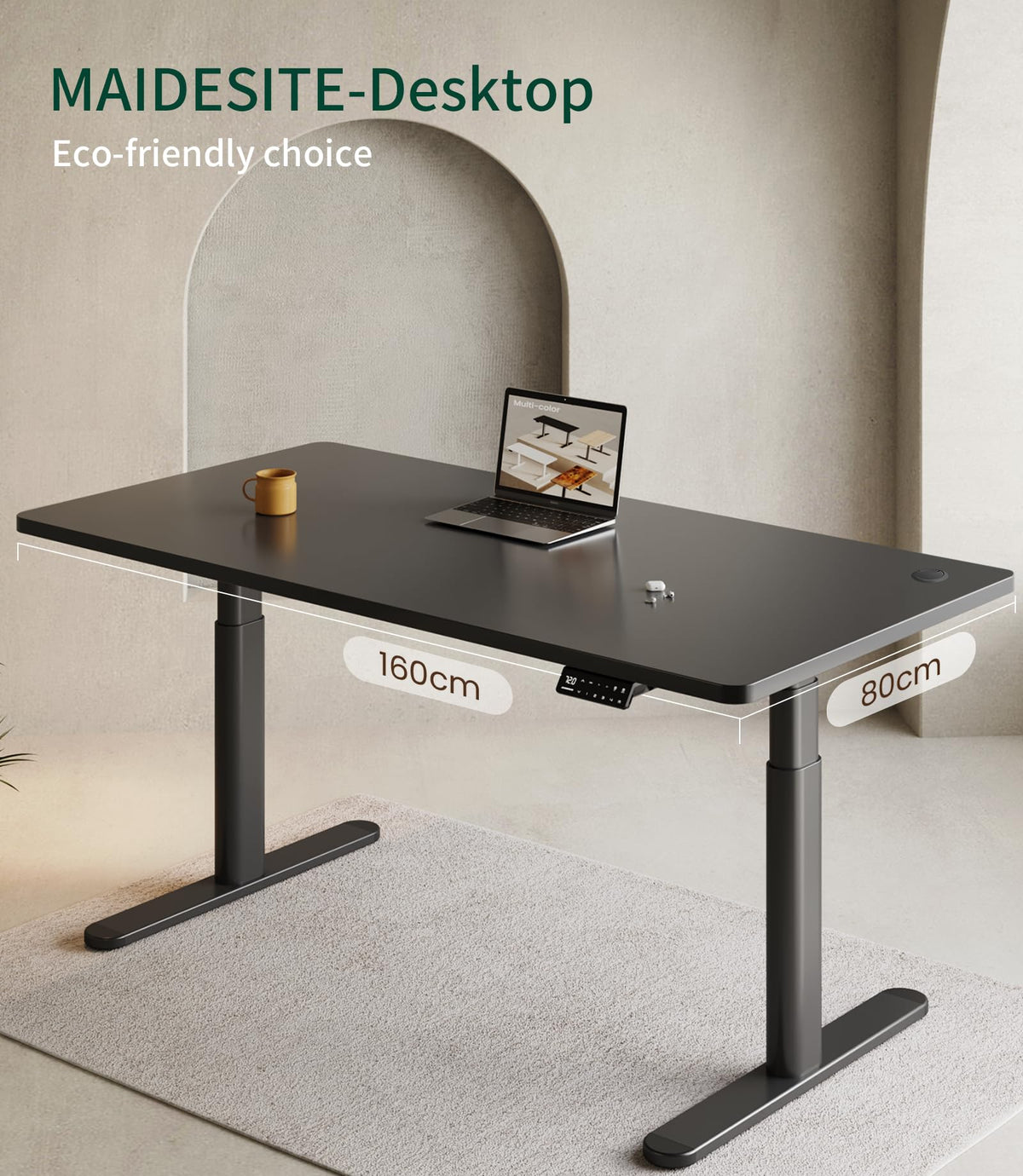 MAIDeSITe Table Top,Desktop for Height Adjustable Electric Standing Desk,Black,160 * 80 * 2.5 cm