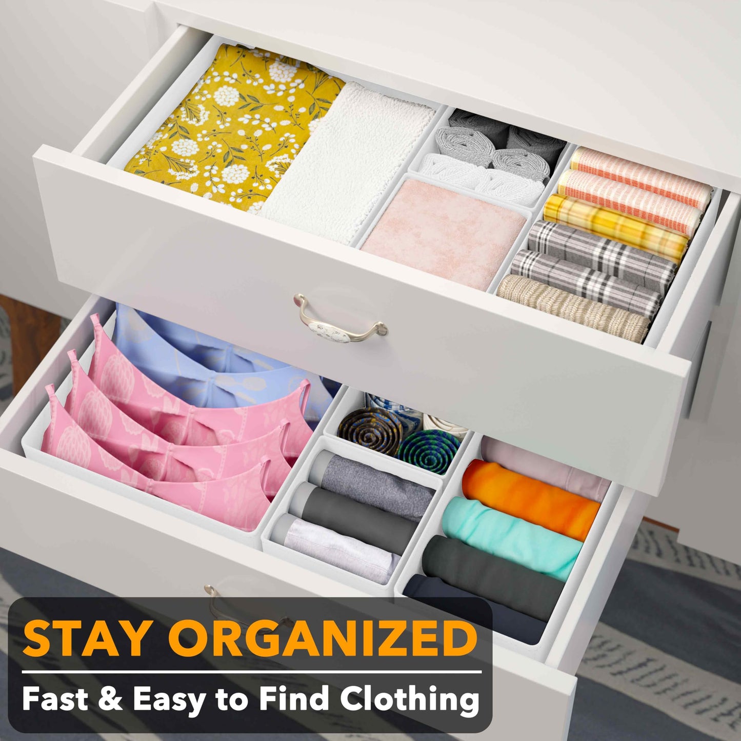 SpaceAid Set of 12 Drawer Organizers for Clothes, Underwear, Socks (White)