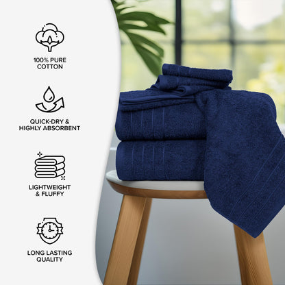 100% Cotton 8 Piece Towel Bale Set - Luxury Bathroom Towels Navy