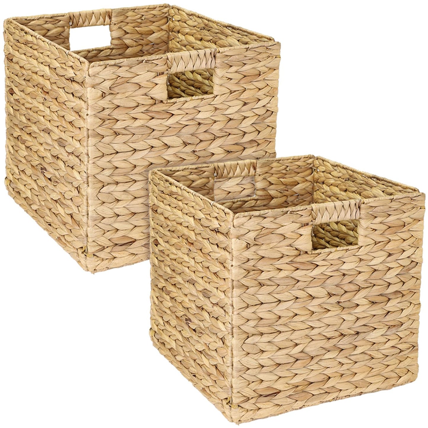 HMF Storage Basket Suitable for KALLAX Shelving Unit, Woven Water Hyacinth Basket with Handles | Set of 2 | 32 x 34,5 x 32 cm | Nature