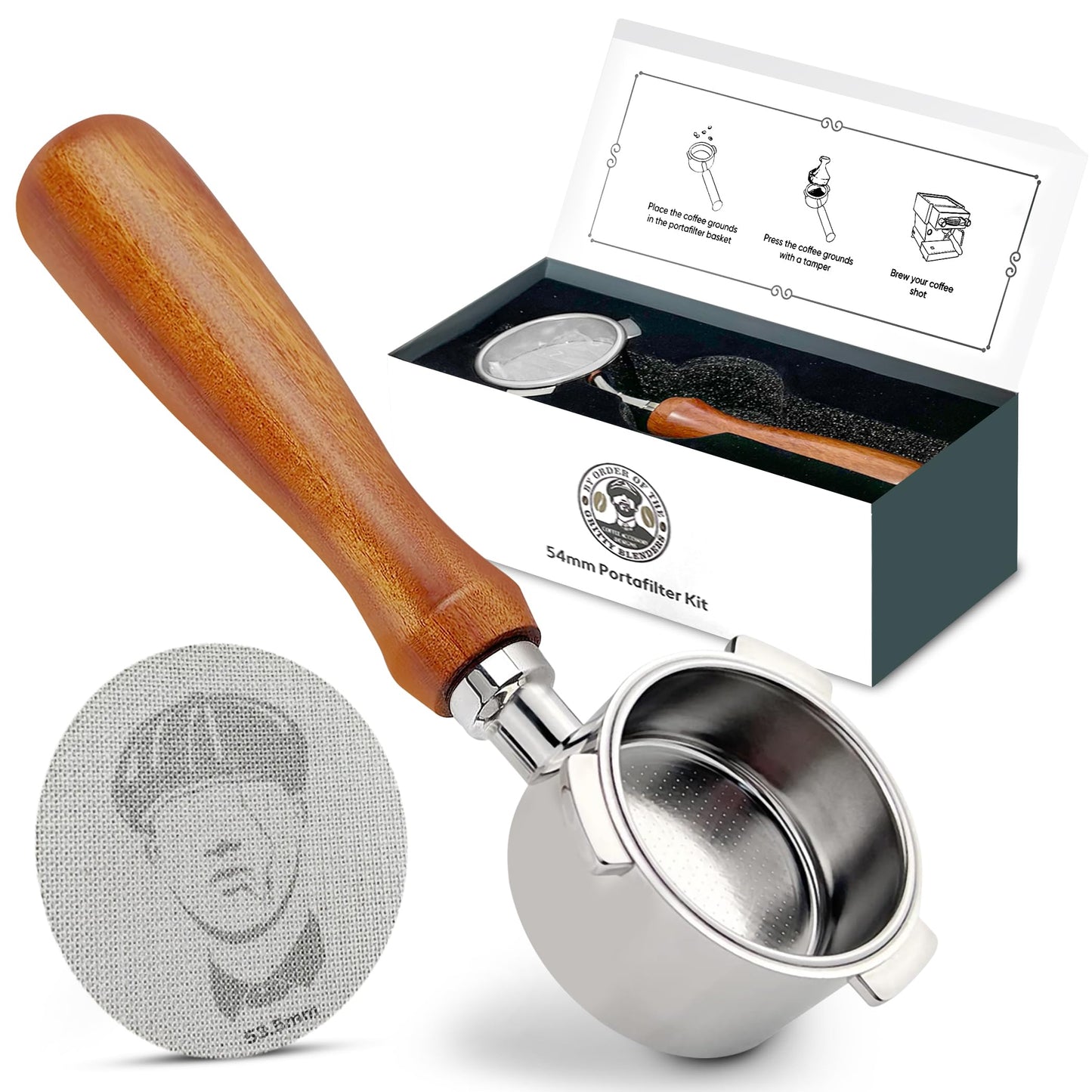 Gritty Blenders 51mm Bottomless Portafilter with Compatible Puck Screen and Basket | Compatible with De'Longhi Dedica EC680-685, and Smeg ECF Models