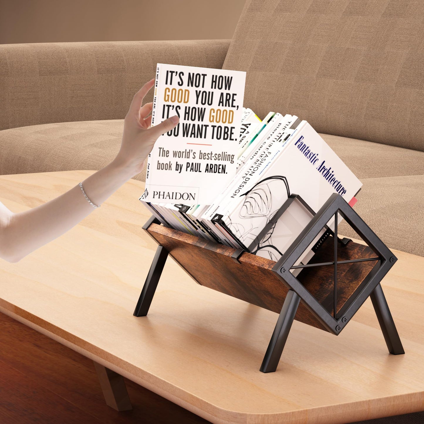 ASIFMTHOT Desk Bookshelf, Retro Tabletop Book Organizer & Mini Tilting Bookcase for Books/Magazines/Albums