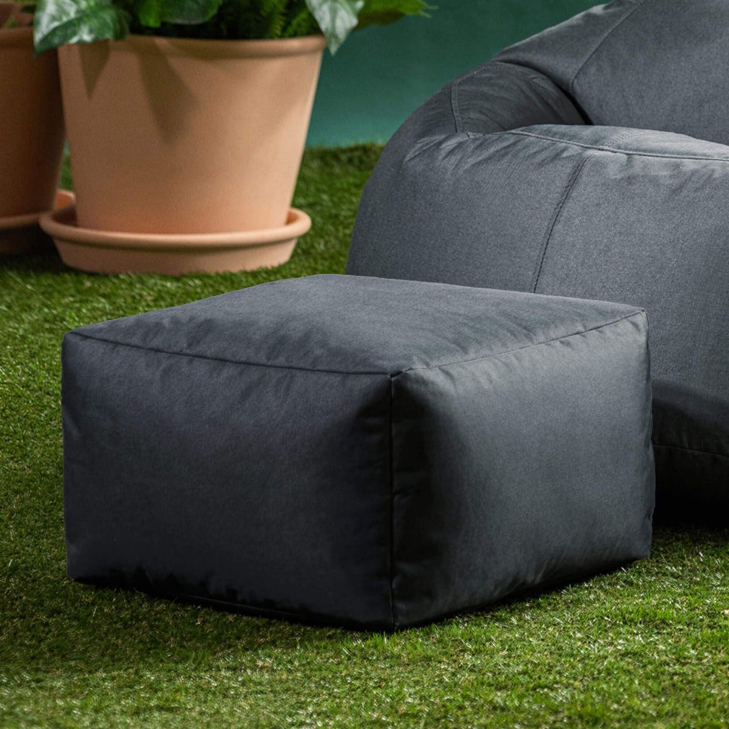 Bean Bag Bazaar Kingston Outdoor Bean Bag & Footstool with Filling, Grey