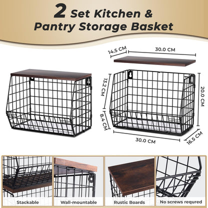 Mefirt Fruit Bowl, Fruit Baskets for Kitchens, Hanging Rack with Banana Hanger can as Kitchen Storage, Vegetable Rack Wall & Stackable Storage Baskets