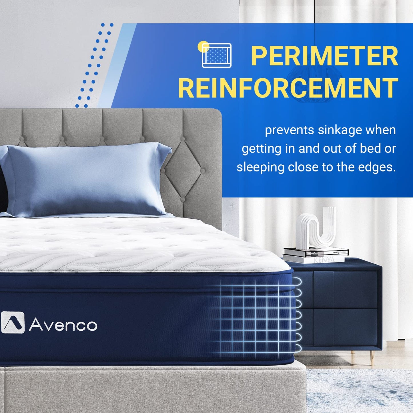 Avenco Single Mattress 3FT - 8.5 Inch Bamboo Foam Spring Hybrid, Medium Firm Breathable Bed, CertiPUR-US Certified, 90x190x22cm