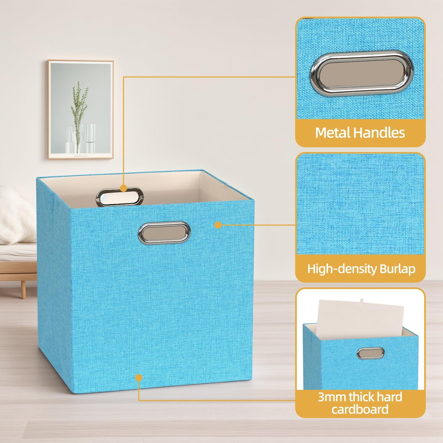 BinWhiz 4 Pack Collapsible Linen Fabric Storage Cubes/Organiser- 33x33x33 cm Fabric Bins for Kallax Shelves, Cabinet, Bookcase, Closet